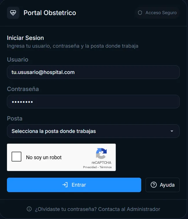 Login del sistema de obstetra